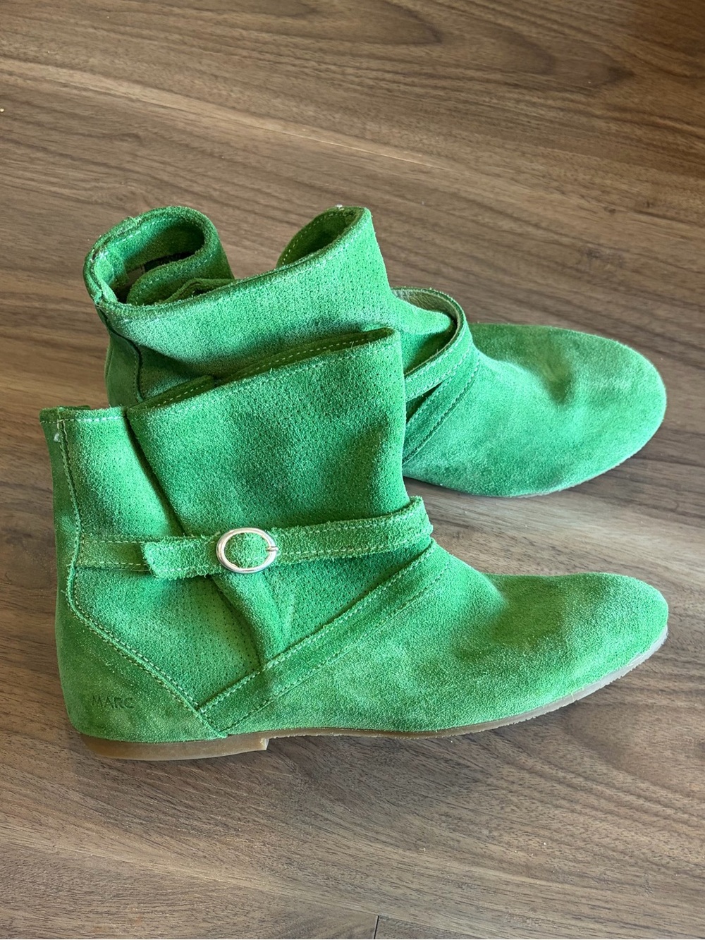 Bright Green Suede Ankle Boots with Wrap Detail